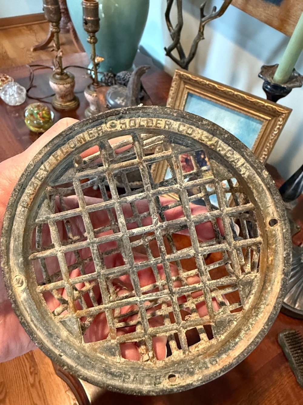 Rustic Metal Flower Frog - Distressed White Home Accent - Picture 2 of 4